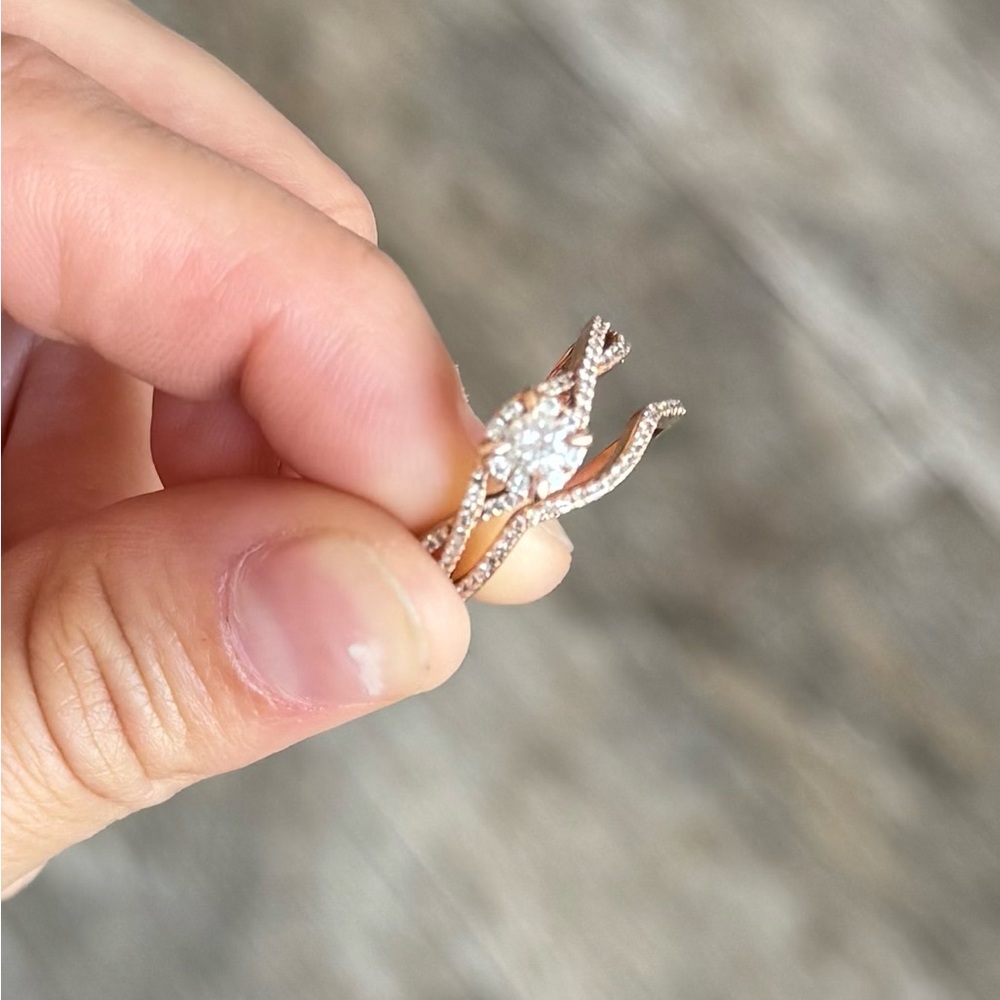 1/2 CT. T.W. Diamond Frame Twist Bridal Set in 14K Rose Gold (Zales) - Picture 2 of 4